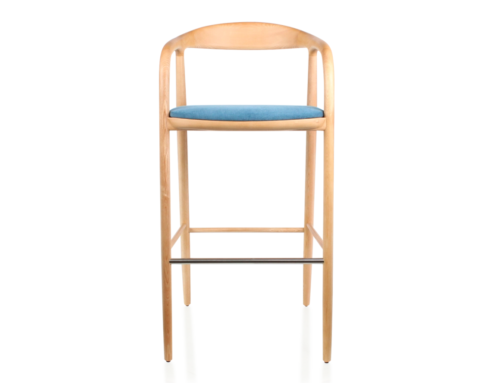 Bar stool h80 cm natural tint blue jean fabric seat natural wood stain and denim fabric Bar stool h80 cm natural tint blue jean fabric seat natural wood stain and denim fabric