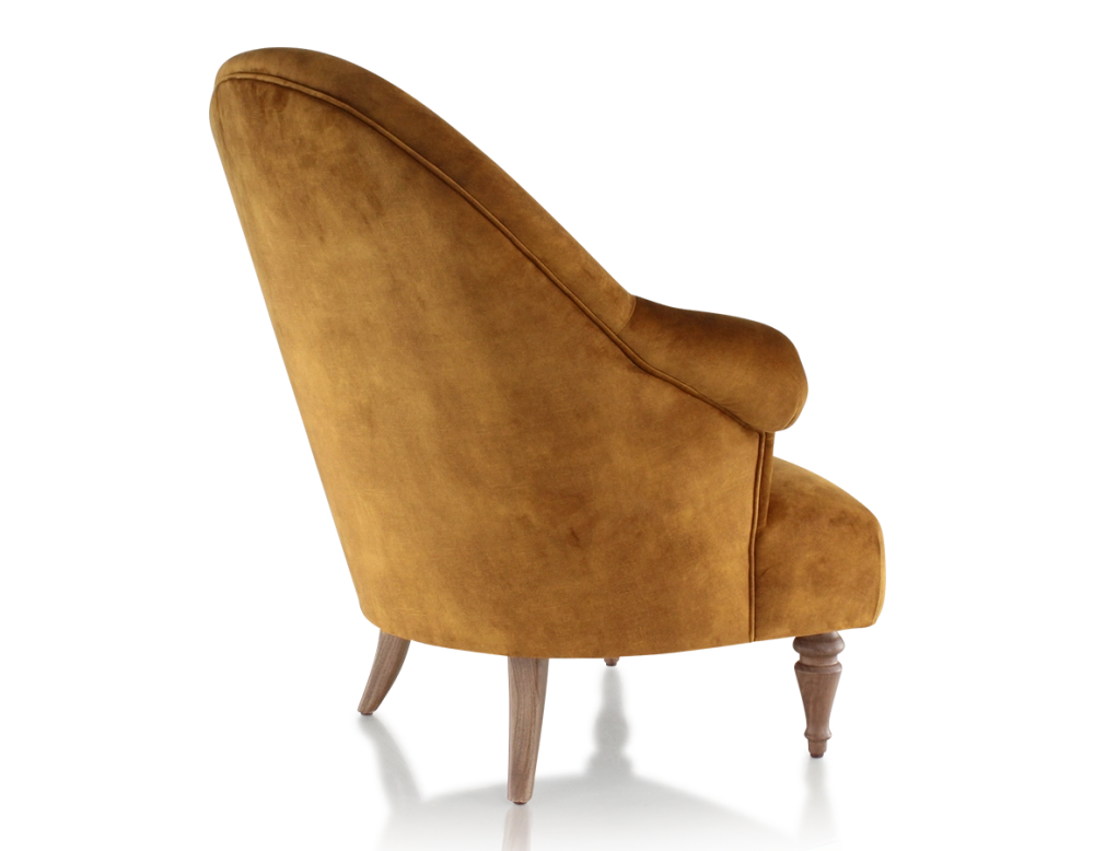 Fauteuil crapaud avec accoudoirs pieds bois teinte noyer et tissu velours bronze moyen dossier Fauteuil crapaud avec accoudoirs pieds bois teinte noyer et tissu velours bronze moyen dossier