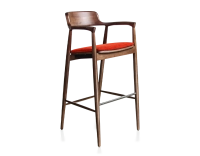 Bar stool h80 cm wood stained dark brown seat burnt orange fabric Bar stool h80 cm wood stained dark brown seat burnt orange fabric