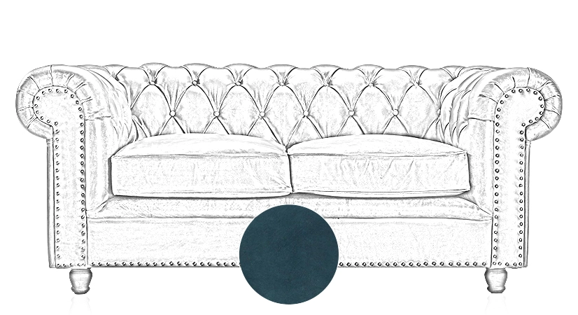 Canapé Chesterfield cuir 2 places bleu accoudoirs cloutés Canapé Chesterfield cuir 2 places bleu accoudoirs cloutés