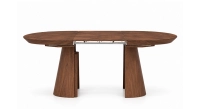 Table ronde extensible 4 à 8 personnes en noyer avec plateau et allonges bois teinte naturelle 130x130 cm
