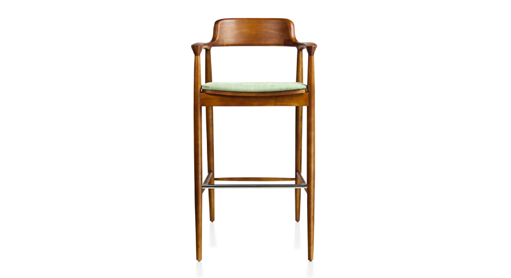 Tabouret de bar h80 cm bois teinte merisier assise tissu vert