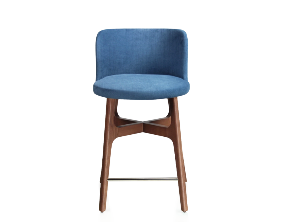 Bar stool h60 cm walnut-stained wood, denim-blue fabric seat Bar stool h60 cm walnut-stained wood, denim-blue fabric seat