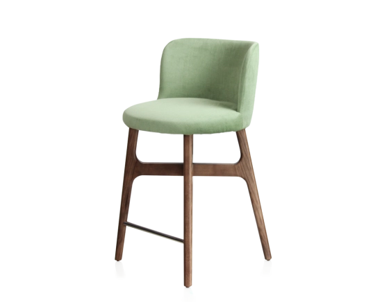 Tabouret de bar h60 cm bois teinte marron foncé assise tissu vert