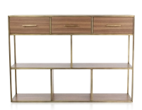 Console design noyer teinte naturelle et métal patine laiton Console design noyer teinte naturelle et métal patine laiton