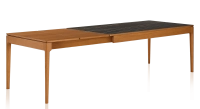 Table extensible 8 à 12 personnes en chêne et céramique allonges bois avec bois teinte merisier et plateau céramique effet marbre noir 160x100 cm Table extensible 8 à 12 personnes en chêne et céramique allonges bois avec bois teinte merisier et plateau céramique effet marbre noir 160x100 cm