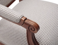Louis XVI style antique armchair wood antique stain and brown fabric Louis XVI style antique armchair wood antique stain and brown fabric