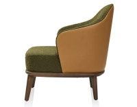 Fauteuil design cuir caramel et tissu bouclé vert Fauteuil design cuir caramel et tissu bouclé vert