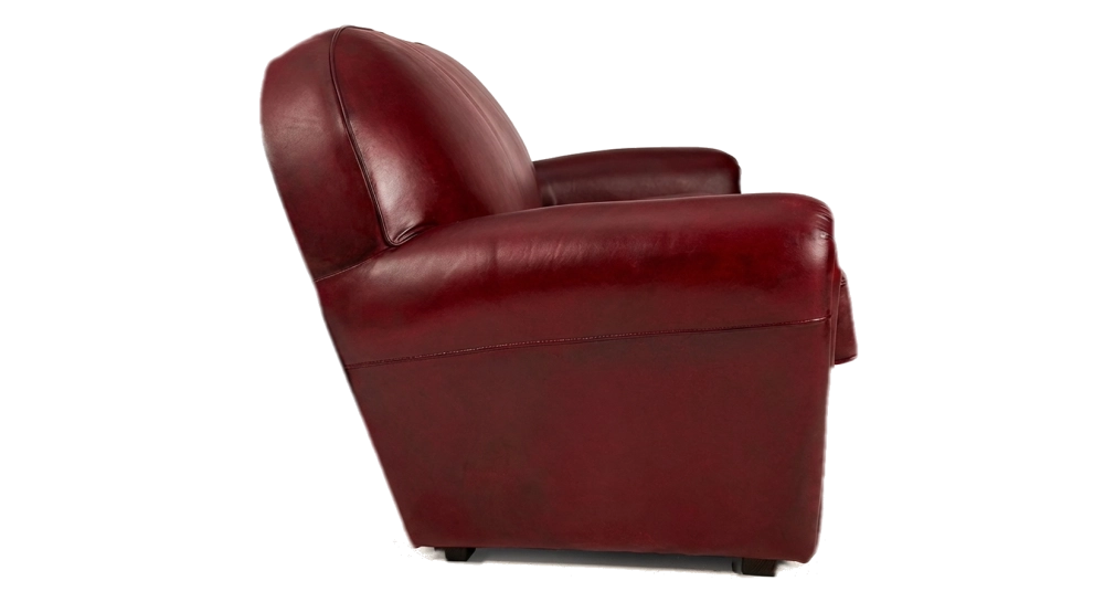 Canapé club cuir 3 places rouge carmin accoudoirs cloutés