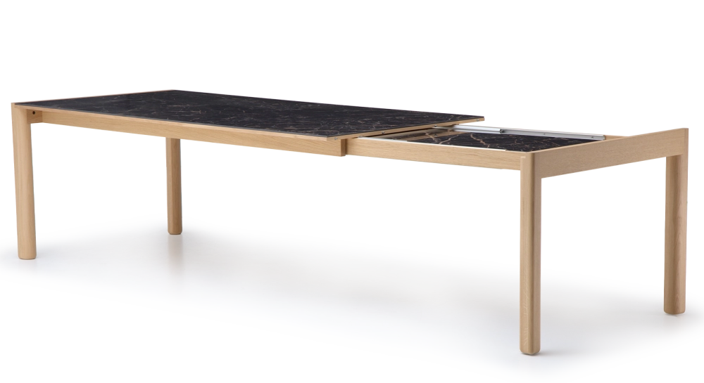 Extending table for 8 to 14 people in oak and ceramic with ceramic extensions natural wood finish and black marble-effect ceramic m2 210x100 cm Extending table for 8 to 14 people in oak and ceramic with ceramic extensions natural wood finish and black marble-effect ceramic m2 210x100 cm