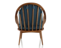 Fauteuil scandinave bois teinte merisier et tissu bleu océan Fauteuil scandinave bois teinte merisier et tissu bleu océan