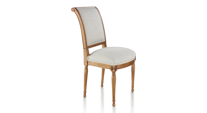 Chaise ancienne style directoire bois teinte ancienne et tissu beige naturel