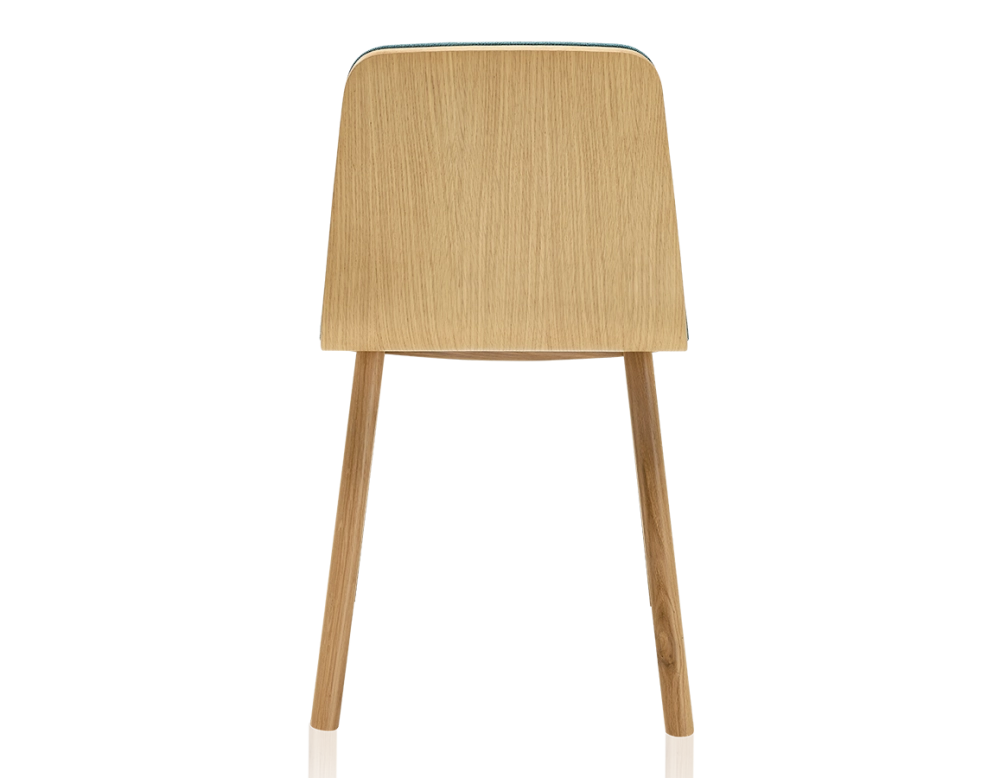 Chaise design en chêne tapissé bois teinte naturelle assise tissu bleu océan Chaise design en chêne tapissé bois teinte naturelle assise tissu bleu océan