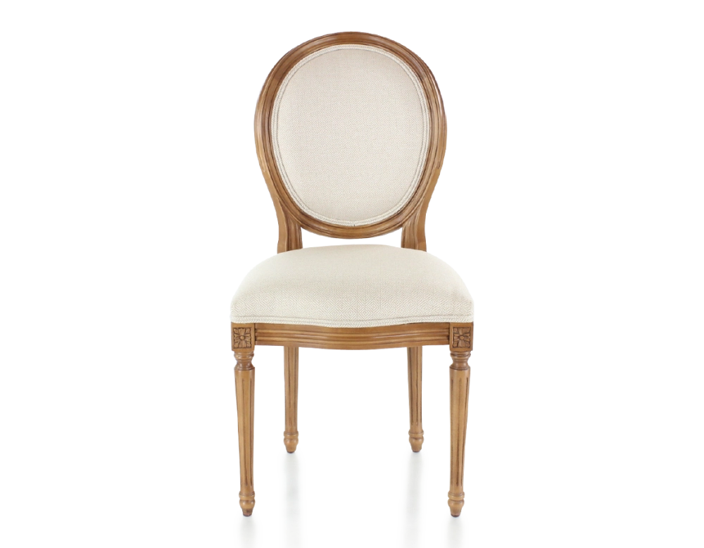 Chaise ancienne style Louis XVI bois teinte ancienne et tissu bouclé blanc Chaise ancienne style Louis XVI bois teinte ancienne et tissu bouclé blanc