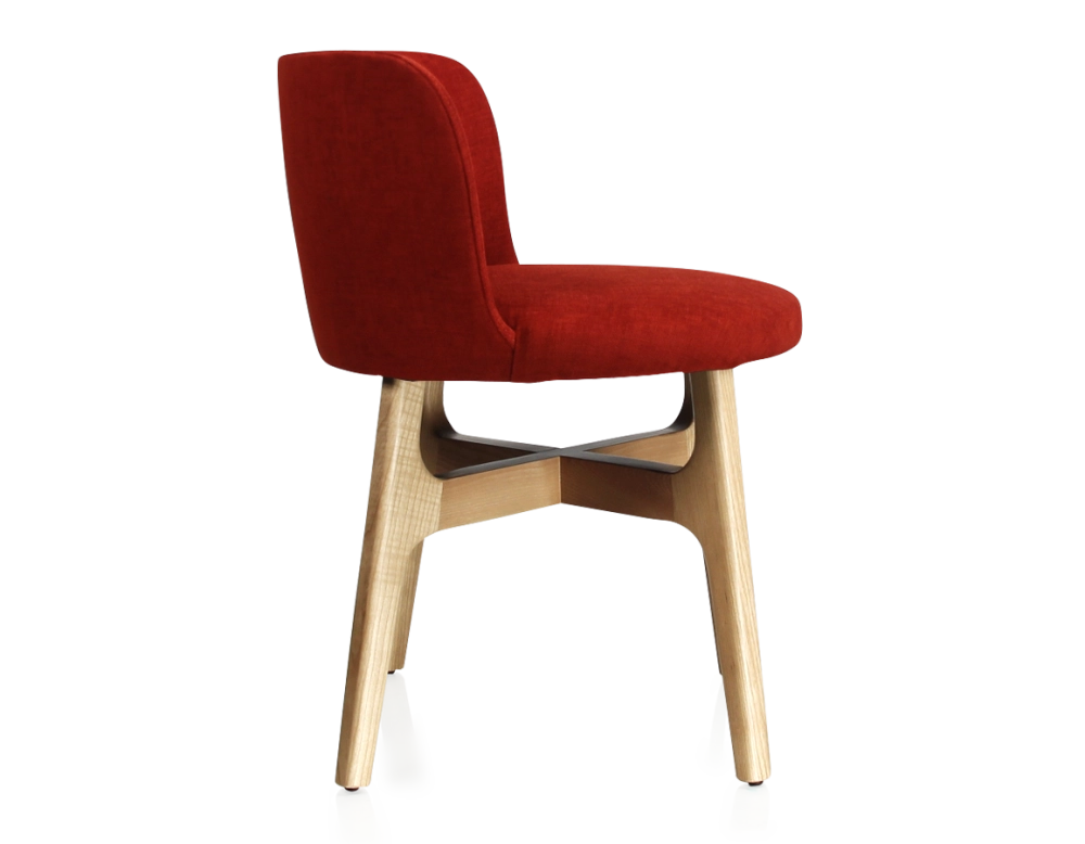 Chaise design bois teinte naturelle assise tissu orange brulé Chaise design bois teinte naturelle assise tissu orange brulé