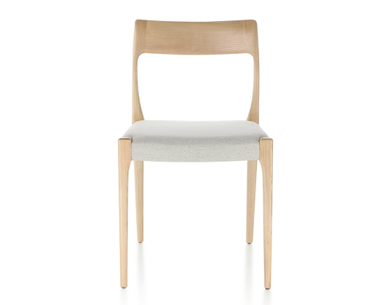 Chaise scandivave bois teinte naturelle assise tissu beige naturel