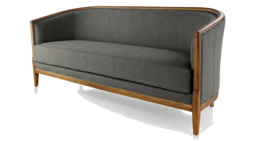 Antique 3 seater sofa cherry-stained wood and light grey fabric