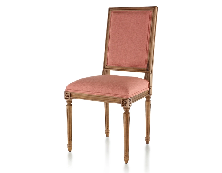 Chaise ancienne style Louis XVI bois teinte ancienne et tissu rose corail Chaise ancienne style Louis XVI bois teinte ancienne et tissu rose corail