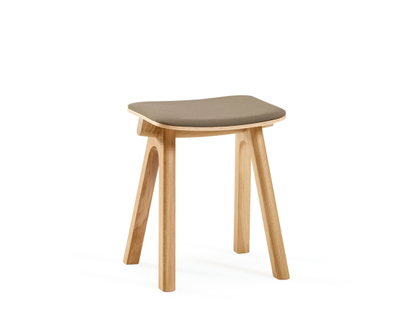 Upholstered oak stool H45 cm wood natural tint seat taupe fabric