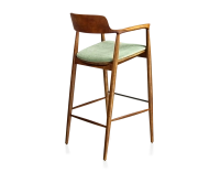 Bar stool h80 cm cherry-stained wood green fabric seat Bar stool h80 cm cherry-stained wood green fabric seat