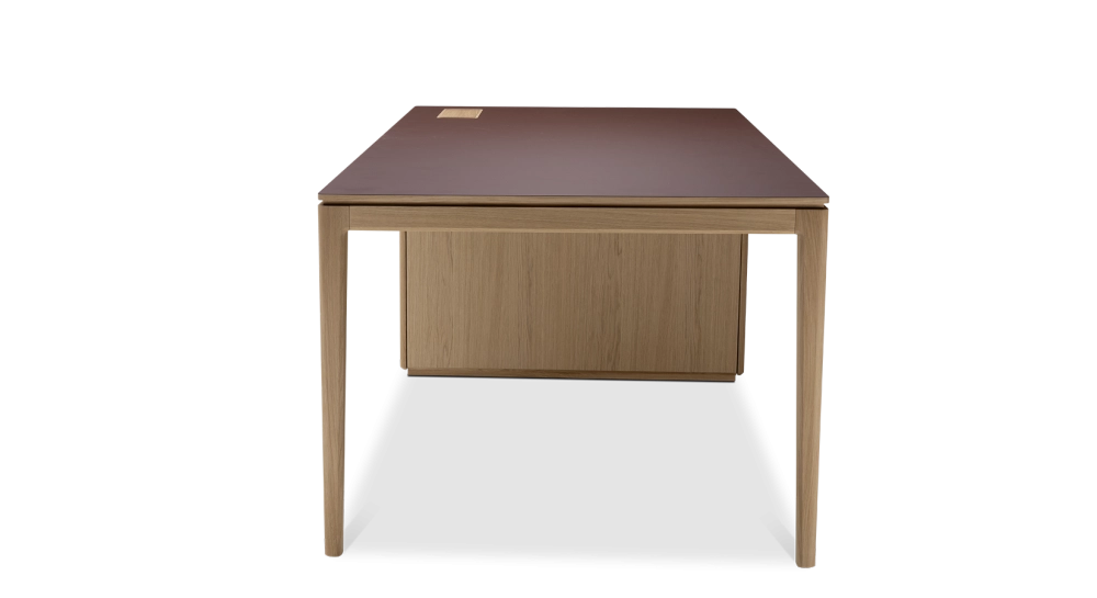 Bureau de direction chêne teinte naturelle plateau fenix rosso 200x100 Bureau de direction chêne teinte naturelle plateau fenix rosso 200x100