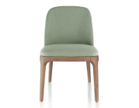 Chaise design bois teinte noyer et tissu vert sauge Chaise design bois teinte noyer et tissu vert sauge