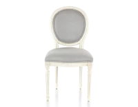 Chaise ancienne style Louis XVI bois teinte blanche cérusée et tissu gris clair