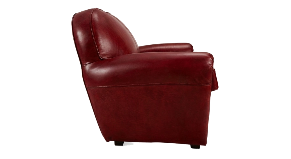 Sofá club de piel de 2 plazas rojo carmín reposabrazos ribete