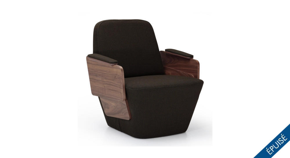 Fauteuil design avec accoudoirs noyer naturelle assise tissu gris anthracite