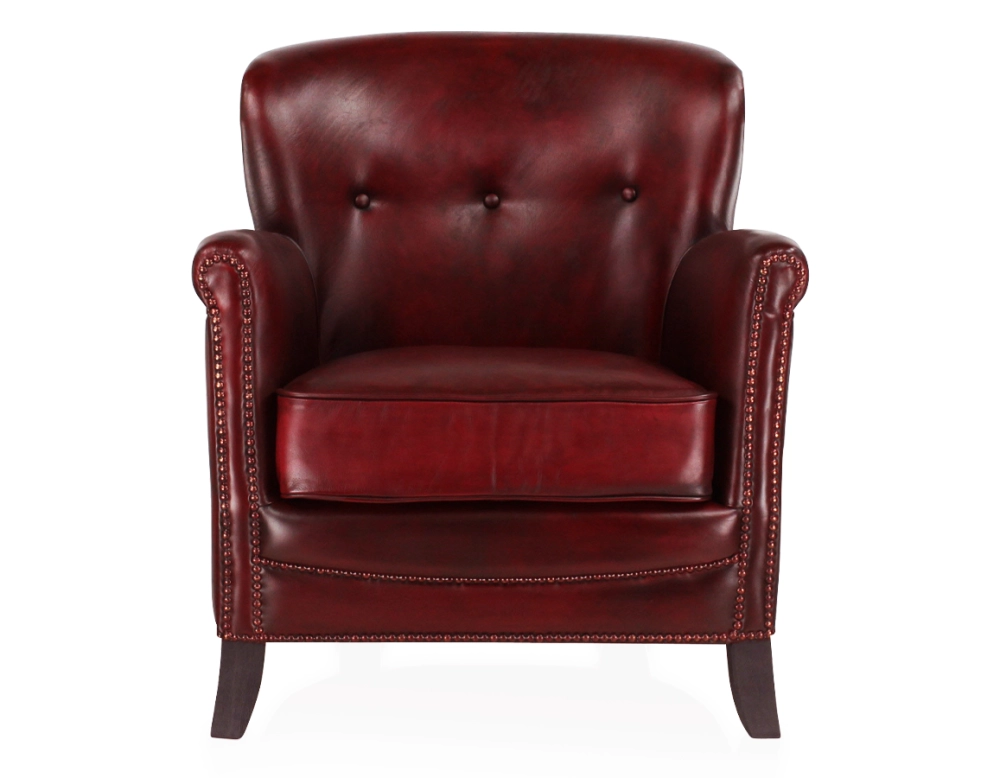 Fauteuil club cuir rouge carmin accoudoirs cloutés Fauteuil club cuir rouge carmin accoudoirs cloutés