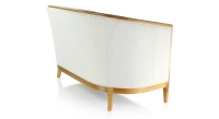 Canapé ancien 2 places bois teinte merisier et tissu beige naturel Canapé ancien 2 places bois teinte merisier et tissu beige naturel