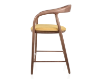 Bar stool H60 cm walnut-stained wood and yellow fabric Bar stool H60 cm walnut-stained wood and yellow fabric