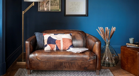 2 seater leather club sofa dark brown