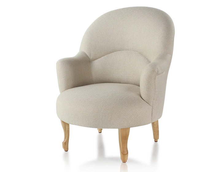 Toad armchair with armrests natural wood stain legs and beige chevron fabric Toad armchair with armrests natural wood stain legs and beige chevron fabric