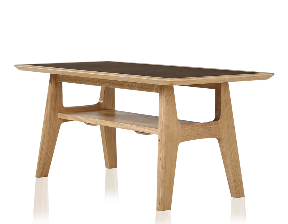 Rectangular coffee table in oak and ceramic with natural stained wood, oxidised brown ceramic top 100x50 cm Rectangular coffee table in oak and ceramic with natural stained wood, oxidised brown ceramic top 100x50 cm