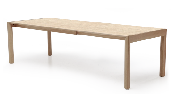 Extending table for 8 to 12 people in oak and ceramic with ceramic extensions natural wood finish and ceramic travertine stone effect 180x100 cm