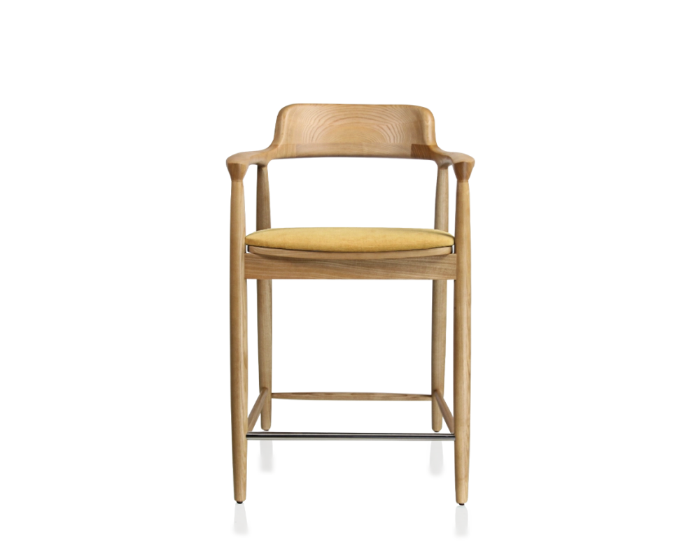 Bar stool h60 cm natural wood stain yellow fabric seat Bar stool h60 cm natural wood stain yellow fabric seat