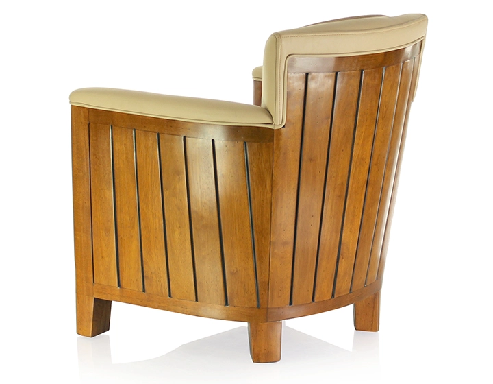 Fauteuil club bois et cuir beige Fauteuil club bois et cuir beige