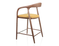 Bar stool H60 cm walnut-stained wood and yellow fabric Bar stool H60 cm walnut-stained wood and yellow fabric