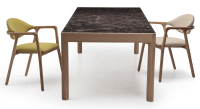 Extending table for 8 to 14 people in oak and ceramic with ceramic extensions natural wood finish and brown marble-effect ceramic 210x100 cm Extending table for 8 to 14 people in oak and ceramic with ceramic extensions natural wood finish and brown marble-effect ceramic 210x100 cm