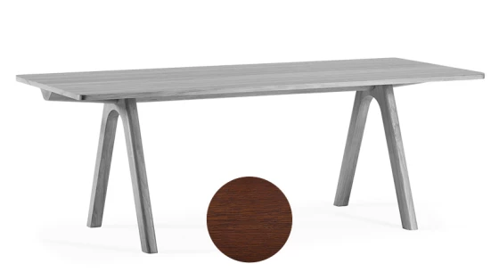 Table salle à manger 6 à 8 personnes en chêne teinte marron foncé plateau bois 140x90 cm