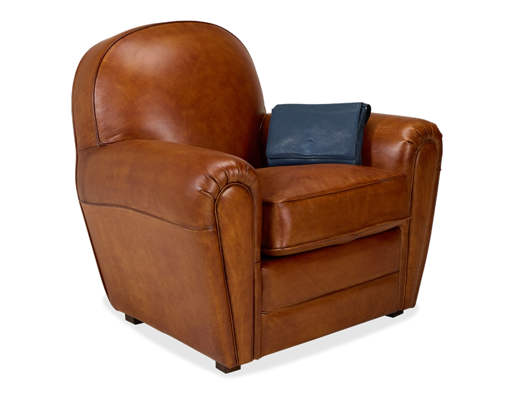 Leather club armchair light brown piped armrests Leather club armchair light brown piped armrests