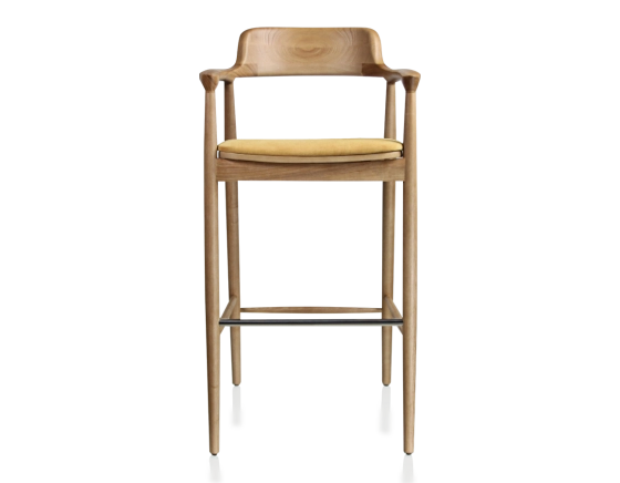 Bar stool h80 cm natural wood stain yellow fabric seat