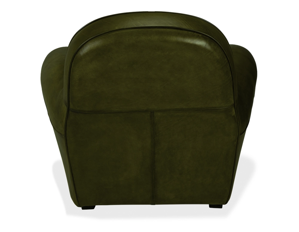 Leather club armchair olive green piped armrests Leather club armchair olive green piped armrests