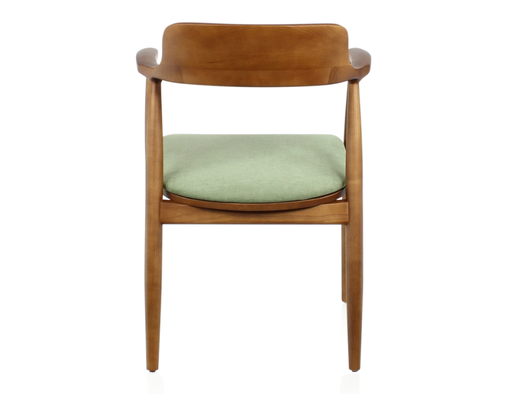 Chaise scandinave bois teinte merisier et tissu vert Chaise scandinave bois teinte merisier et tissu vert