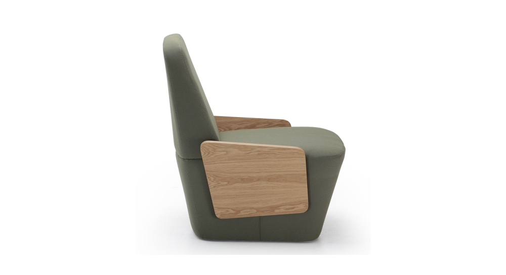 Fauteuil design sans accoudoirs chêne teinte naturelle assise tissu vert Fauteuil design sans accoudoirs chêne teinte naturelle assise tissu vert