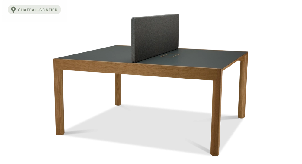 Bureau bench 2 postes chêne teinte naturelle plateau fenix vert foncé 140x160