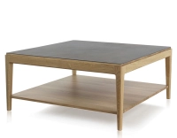Square coffee table in oak and ceramic with shelf in natural stained wood, oxidised brown ceramic top 100x100 cm Square coffee table in oak and ceramic with shelf in natural stained wood, oxidised brown ceramic top 100x100 cm