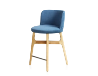 Bar stool h60 cm natural tint wood, denim blue fabric seat Bar stool h60 cm natural tint wood, denim blue fabric seat