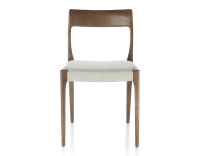 Chaise scandinave bois teinte marron foncé assise tissu beige naturel Chaise scandinave bois teinte marron foncé assise tissu beige naturel